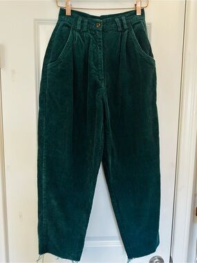 Vintage 90s G Pellini Green Corduroy Pleated Trousers Academia Size 9/10
